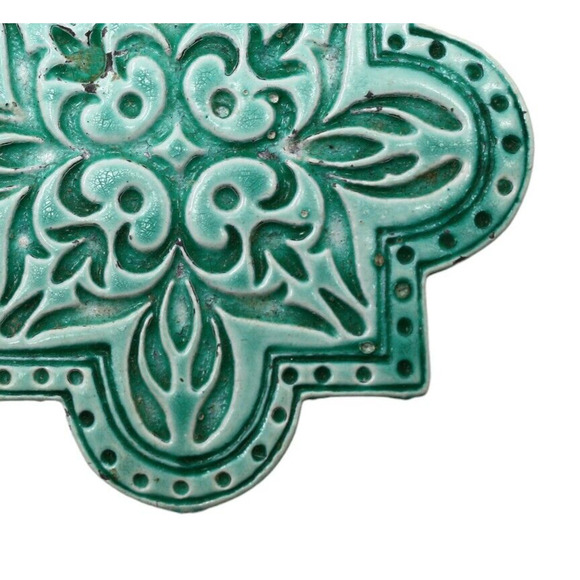 Vintage Turquoise Glazed Ceramic Wall Tile Pin Brooch 2 1/4" Across - Hey Viv - Picture 2 of 4